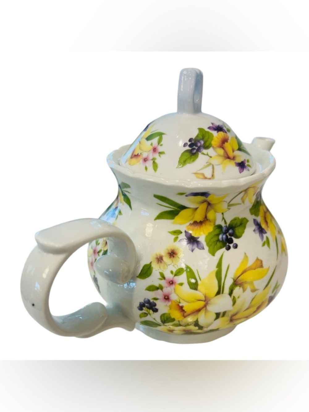 Vintage Sadler England Yellow Daffodil Floral Porcelain Teapot Spring Bouquet - Picture 3 of 5